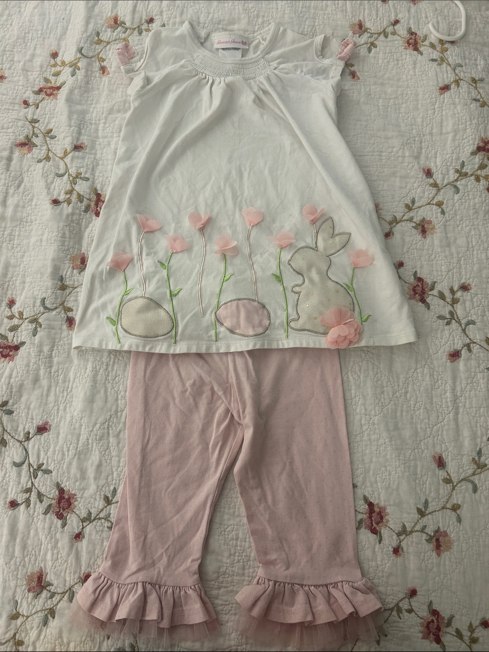 Bonnie Jean White and Pink Bunny Floral Pajama Set